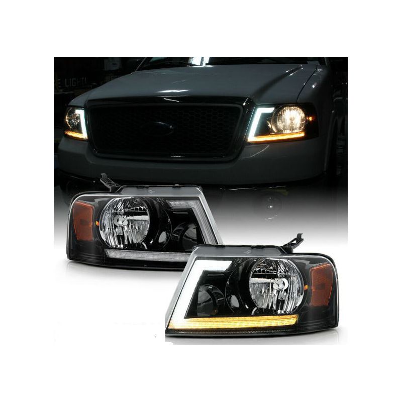 BLACK SWITCHBACK LED SEQUENTIAL SIGNAL HEADLIGHTS LEFT+RIGHT FORD F-150 04-08