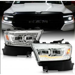 CHROME FULL LED SEQUENTIAL TURN DUAL LED PROJECTOR HEADLIGHTS RAM 19-21