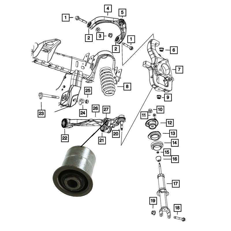 FRONT LOWER CONTROL ARM BUSHING AT STRUT DODGE RAM 1500 09-19